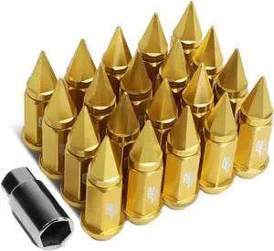 J2 Engineering LN-T7-020-15-GD J2 Engineering 7075 -T6 Forged Aluminum M12 x 1.5 20Pcs 75mm Spiky Cap Lug Nut w/ Adapter Gold