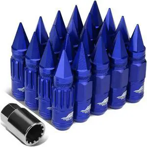 J2 Engineering LN-T7-012-125-BL J2 Engineering 7075 -T6 Forged Aluminum M12 x 1.25 16Pcs 80mm Height Spiky Cap Lug Nut Set w / 4Pcs Lock+Key Blue