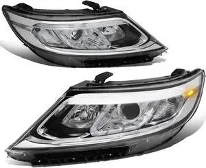 DNA Motoring HL-LB-KIA14-CH-CL1 For 2014 to 2015 Sorento EX/SX Chrome Housing Clear Corner 3D LED Running Light Bar Projector Headlight Head Lamps