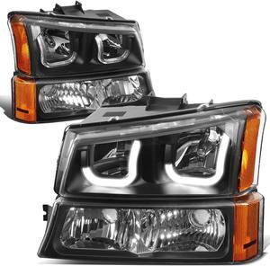 DNA Motoring HL-3DJJ-CS03-BK-AM For 2003 to 2007 Chevy Avalanche Silverado Truck J-Halos LED DRL Headlight Signal Lamps Replacement Black/ Amber 04 05 06