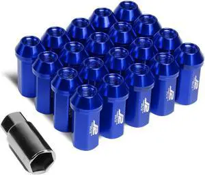 J2 Engineering LN-T7-005-15-BL J2 Engineering 7075 -T6 Forged Aluminum M12x1.5 20Pcs 50mm Height Close -End Lug Nut Set w/Adapter Key (Blue)