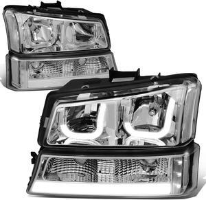 DNA Motoring HL-3DLED-CS03-CH For 2003 to 2007 Chevy Avalanche Silverado Truck J-Halos Headlight+LED DRL Bar Signal Lamps Replacement Chrome/ Clear 04 05 06
