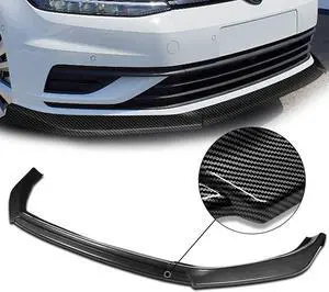 DNA Motoring 2-PU-518-PCF For 2018-2021 Golf Carbon Fiber Look 3Pcs Front Bumper Lips Guard Body Kit w/ Vertical Stabilizers 19 20