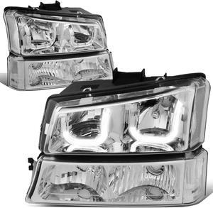 DNA Motoring HL-3DJJ-CS03-CH-CL1 For 2003 to 2007 Chevy Avalanche Silverado Truck J-Halos LED DRL Headlight Signal Lamps Replacement Chrome/ Clear 04 05 06