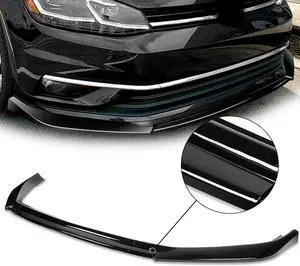 DNA Motoring 2-PU-518-PBK For 2018-2021 Golf Gloss Black Finish 3Pcs Front Bumper Lips Guard Body Kit w/ Vertical Stabilizers 19 20