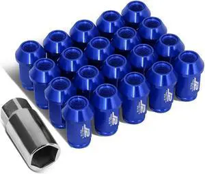 J2 Engineering LN-T7-023-15-BL J2 Engineering 7075 -T6 Forged Aluminum M12X1.5 20Pcs 40mm Height Open -End Lug Nut Sets w / Socket Adapter (Blue)