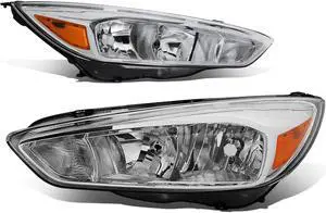 DNA MOTORING HL-OH-FF16-CH-AM For 2015 to 2018 Ford Focus Pair Headlight Chrome Housing Amber Side Headlamp 3rd gen 16 17 Left + Right