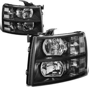DNA Motoring HL-OH-CSIL07-BK-CL1 For 2007 to 2013 Chevy Silverado 1500 2500HD 3500HD Headlight Black Housing Clear Corner Headlamp 08 09 10 11 12 Left + Right