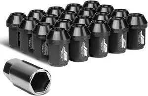 J2 Engineering LN-T7-024-125-BK J2 Engineering 7075 -T6 Forged Aluminum M12 x 1.25 20Pcs 35mm Close -End Lug Nut w/ Socket Adapter ( Black )