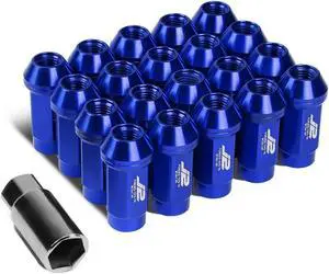 J2 Engineering LN-T7-018-15-BL J2 Engineering 7075 -T6 Forged Aluminum M12x1.5 20Pcs 50mm Height Close -End Lug Nut Kit w/Adapter Key (Blue)