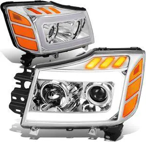 DNA Motoring HL-HPL-NARN04-CH-AM For 2004 to 2015 Nissan Titan Armada 3D DRL Projector Headlights with LED Turn Signal Chrome/Amber 05 06 07 08 09 10 11 12 13 14