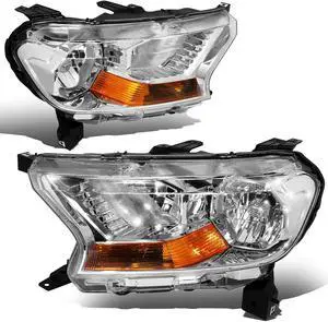 DNA Motoring HL-OH-FR19-CH-AM For 2019 to 2021 Ford Ranger XL XLT Factory Style Chrome Housing Amber Corner Headlight Lamps 20