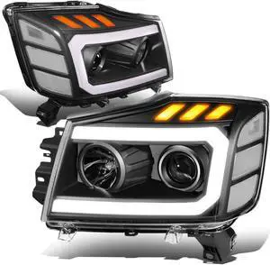 DNA Motoring HL-HPL-NARN04-BK-CL1 For 2004 to 2015 Nissan Titan Armada 3D DRL Projector Headlights with LED Turn Signal Black/Clear 05 06 07 08 09 10 11 12 13 14