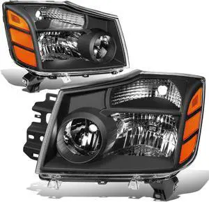 DNA Motoring HL-OH-NARN04-BK-AM For 2004 to 2015 Nissan Titan Armada Factory Style Black Housing Amber Corner Headlight Lamps 05 06 07 08 09 10 11 12 13 14