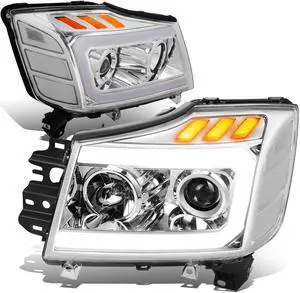 DNA Motoring HL-HPL-NARN04-CH-CL1 For 2004 to 2015 Nissan Titan Armada 3D DRL Projector Headlights with LED Turn Signal Chrome/Clear 05 06 07 08 09 10 11 12 13 14