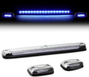 DNA Motoring CBL-CSIL07-CH-B For 2007 to 2013 Chevy Silverado / GMC Sierra GMT900 LED Cab Roof Center Light + Pair Side Lamps (Chrome Housing Blue LED) 09 10 11 12