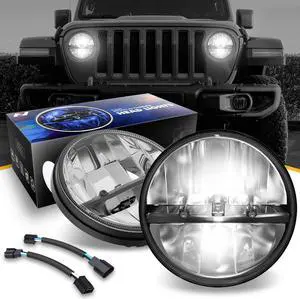 NUVISION LIGHTING NVL-HL-002 Nuvision For 1997 to 2018 Jeep Wrangler/Wrangler JK TJ LJ CJ 2Pcs 7 inches LED Halogen Chrome Housing Headlights 10 11 12 13 14