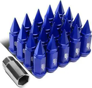 J2 Engineering LN-T7-020-125-BL J2 Engineering 7075 -T6 Forged Aluminum M12 x 1.25 20Pcs 75mm Height Spiky Cap Lug Nut w/ Adapter Blue