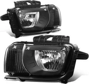 For 2010 to 2013 Chevy Camaro Factory Style Halogen Black Housing Clear Lens Headlight Lamps with Turn Signal/ DRL 11 12