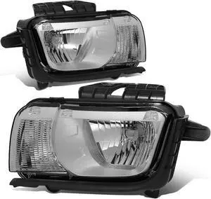 For 2010 to 2013 Chevy Camaro Factory Style Halogen Chrome Housing Clear Lens Headlight Lamps with Turn Signal/ DRL 11 12