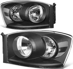 For 2006 to 2009 Dodge Ram 1500 2500 3500 Factory Style Halogen Black Housing Clear Corner Headlight Lamps w/ Turn Signal 07 08