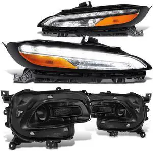 For 2014 to 2018 Jeep Cherokee 4Pcs Factory Style Halogen Projector Headlights and LED DRL Signal Lamps Black/Amber 15 16 17