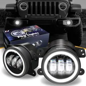 Nuvision For 2007 to 2019 Dodge Charger Journey Jeep Cherokee Wrangler LED Halo DRL Turn Signal Projector Fog Lights 14 15 16 17