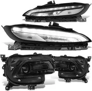 For 2014 to 2018 Jeep Cherokee 4Pcs Factory Style Halogen Projector Headlights and LED DRL Signal Lamps Black/Clear 15 16 17