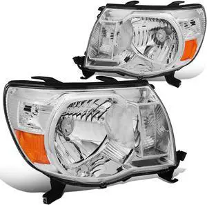DNA Motoring HL-OH-TTAC05-CH-AM For 2005 to 2011 Toyota Tacoma Chrome Housing Amber Corner Headlight Headlamps 06 07 08 09 10 Left + Right