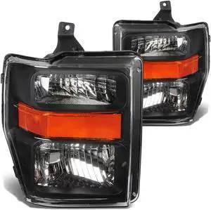 DNA Motoring HL-OH-FSUPER08-BK-AM For 2008 to 2010 Ford F250 F350 F450 F550 Super Duty OE Style Headlight Assembly Black Housing Amber Side - 2 Gen 09 Left + Right