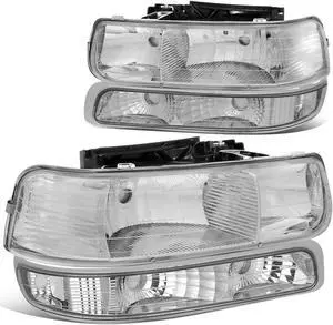 DNA Motoring HL-OH-CS99-4P-CH-CL1 For 1999 to 2006 Chevy Silverado Tahoe 4Pcs Headlight + Bumper Lamps Chrome Housing - GMT800 00 01 02 03 04 05 Left + Right