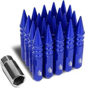 J2 Engineering LN-T7-015-15-BL J2 Engineering 7075 -T6 Forged Aluminum M12 x 1.5 20Pcs 123mm Spiky Cap Lug Nut w/ Adapter Blue