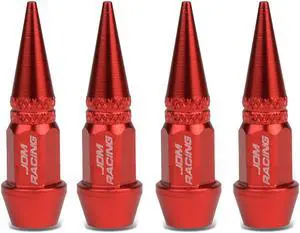 DNA Motoring VCAP-ZTL-9007-RD 45mm Anodized Aluminum Spike Style Red Tire Valve Stem Caps (Pack of 4)