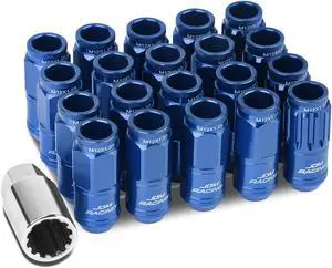 DNA Motoring LN-ZTL-9015-125-BL 16-Piece M12 x 1.25 Aluminum Alloy Wheel Lug Nuts + 4 x Lock Nut + 1 x Lock Nut Key (Blue)