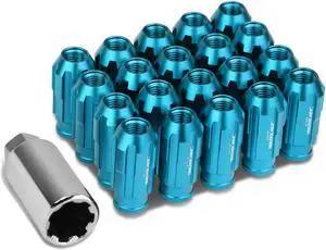 DNA Motoring LN-ZTL-9025-15-LB Open End Design 20-Piece M12 x 1.5 Aluminum Alloy Wheel Lug Nuts + Deep Drive Extension (Light Blue)