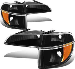 DNA Motoring BL-FEXP95-BK-AM For 1995 to 2001 Ford Explorer Mountaineer Pair Black Housing Amber Corner Bumper Lights 96 97 98 99 00