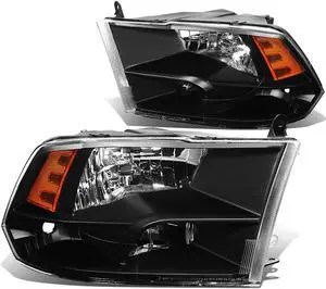 DNA Motoring HL-OH-DR09QUA-BK-AM For 2009 to 2018 Dodge Ram Truck 1500 2500 3500 Pair Headlight Black Housing Amber Corner Headamp - 4th Gen 10 11 12 13 14 15 16