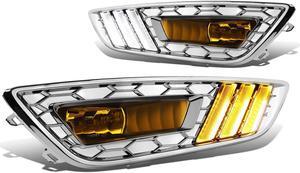 DNA Motoring FL-FF16-CH-Y For 2015 to 2017 Ford Focus LED DRL Fog Lights + Build-in Turn Signal + Wiring Harness + Chrome Bezel Amber Lens 16