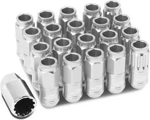 DNA Motoring LN-ZTL-9015-15-SL 16-Piece M12 x 1.5 Aluminum Alloy Wheel Lug Nuts + 4 x Lock Nut + 1 x Lock Nut Key (Silver)