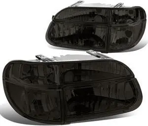 DNA Motoring HL-OH-FEXP954P-SM-CL1 For 1995 to 2001 Ford Explorer 97 Mercury Mountaineer Pair Smoked Housing Clear Corner Headlight Headlamp 96 97 98 99 00 Left + Right