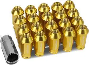 DNA Motoring LG-T777-125-GD 20-Piece M12 x 1.25 Aluminum Alloy Wheel Lug Nuts + Deep Drive Extension (Gold)