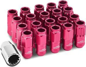 DNA Motoring LN-ZTL-9015-15-PK 16-Piece M12 x 1.5 Aluminum Alloy Wheel Lug Nuts + 4 x Lock Nut + 1 x Lock Nut Key (Pink)