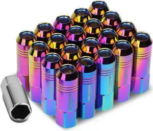 DNA Motoring LN-ZTL-9022-125-NC M12 x 1.25 Open End Design 20-Piece Aluminum Alloy Wheel Lug Nuts +1 X Deep Drive Extension (Neo Chrome)