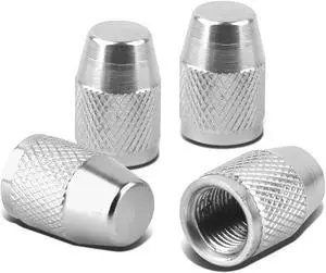 DNA Motoring VCAP-RT-007-SL VCAP-RT-007 Bullet Style Polished Aluinum Silver Tire Vavle Stem Caps (Pack of 4)