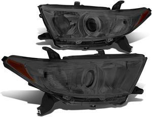 DNA Motoring HL-OH-THI11-SM-AM For 2011 to 2013 Toyota Highlander OE Style Projector Headlight Smoked Housing Amber Corner Headlamps 12 Left + Right