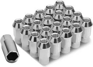 DNA Motoring LN-ZTL-9021-15-SL M12 x 1.5 Open End 20-Piece Aluminum Alloy Wheel Lug Nuts + Deep Drive Extension (Silver)