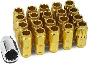 DNA Motoring LN-ZTL-9015-125-GD 16-Piece M12 x 1.25 Aluminum Alloy Wheel Lug Nuts + 4 x Lock Nut + 1 x Lock Nut Key (Gold)