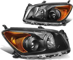 DNA Motoring HL-OH-TRAV409-BK-AM For 2009 to 2012 Toyota Rav4 XA30 Pair Projector Headlight Black Housing Amber Corner Headlamps 10 11 Left + Right