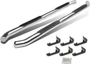 DNA Motoring STEPB-3-001-SS For 2007 to 2019 Chevy Silverado GMC Sierra Crew Cab Stainless Steel 3" Side Step Nerf Bar Running Board Left + Right 08 09 10
