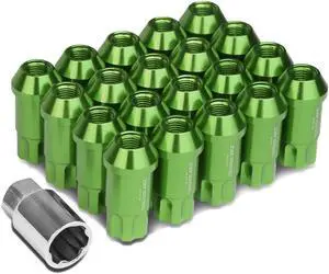 DNA Motoring LN-ZTL-9024-15-GN Open End Design 20-Piece M12 x 1.5 Aluminum Alloy Wheel Lug Nuts +1 X Deep Drive Extension (Green)